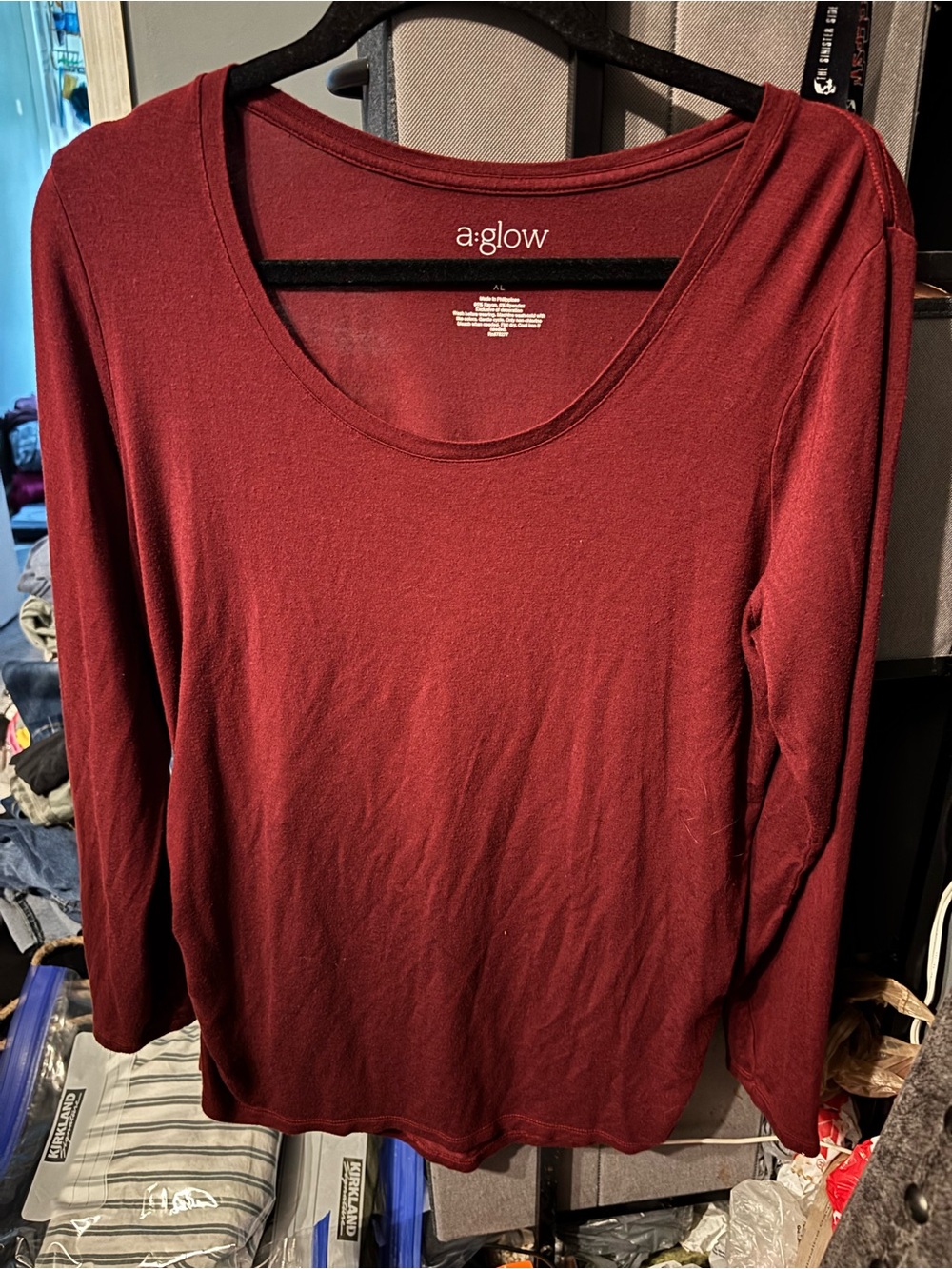 a:glow maternity Women's Long Sleeve Scoop Neck Top - Burgundy XL